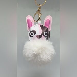 Pug Dog Bag Charm Keychain with Fluffy Pom Pom